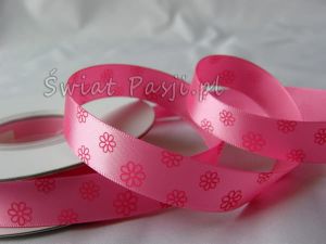wstążka w kwiaty ażurowe - różowa (16mm)