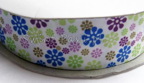 wstążka flower power - fioletowo-seledynowo-niebieska (25 mm)