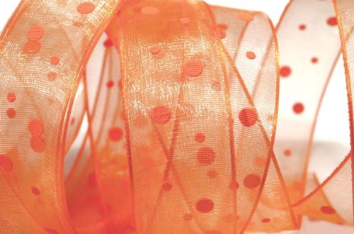wstążka organtynowa w kropki - łososiowa (25mm)