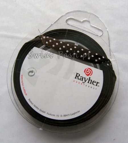 wstążka w groszki - ciemno brązowa 10mm (rolka 10m)