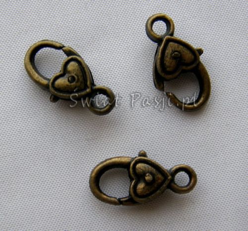 zapięcie karabińczyk - serduszko (mosiężny)