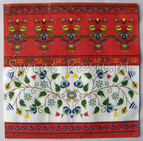 serwetka - wzory kaszubskie (czerwona)