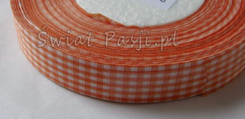 wstążka w kratkę 18mm - pomarańczowa