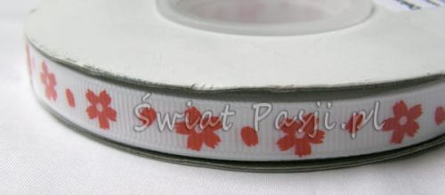 wstążka prążkowana w czerwone kwiatki