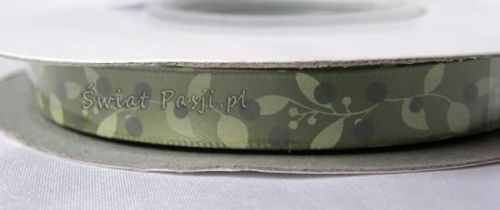 wstążka w gałązki - zielona (10mm)