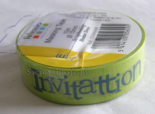 papierowa taśma dekoracyjna - w napisy invitation (zielona)