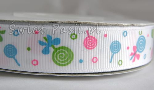 wstążka prążkowana w lizaki (biała) 15mm