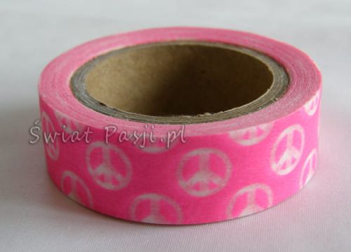papierowa taśma dekoracyjna - w znaczki peace (różowa)