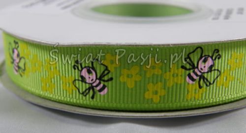 wstążka prążkowana pszczółki - zielona